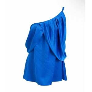 Ramy Brook New York Blue One Shoulder Ruffle Draped Blouse Asymmetrical Top L‎